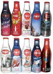 Coca Cola 100 Jahre - Alu Sammel Flaschen kpl. - Orig. befüllt - zum Schließen ins Bild klicken